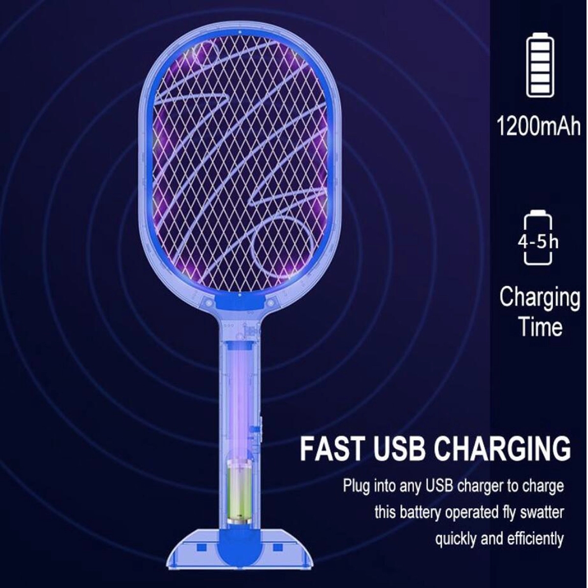 2 In 1 Smart Electric Fly Swatter Racket With Rechargeable 3