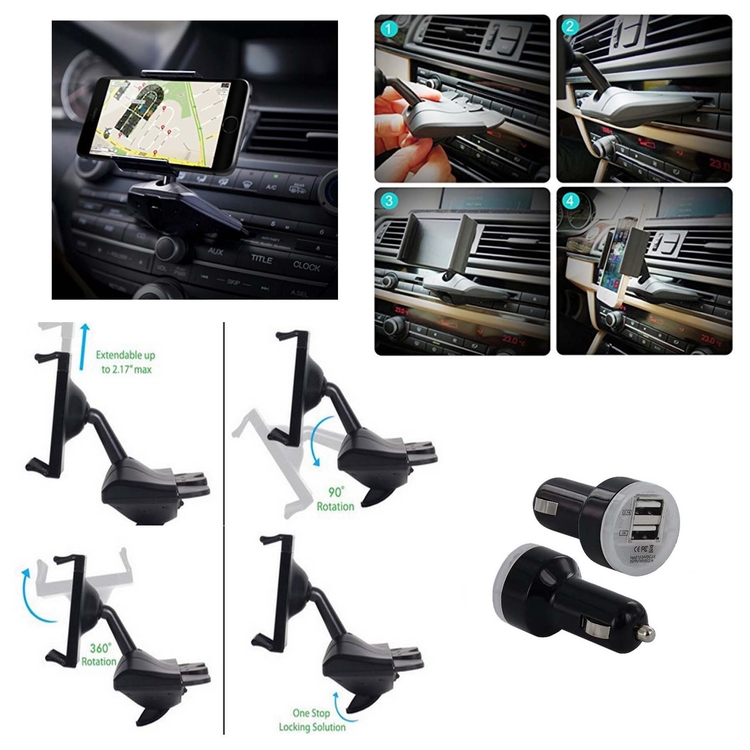 iBank ® CD Slot Smartphone Holder + Car Charger 2