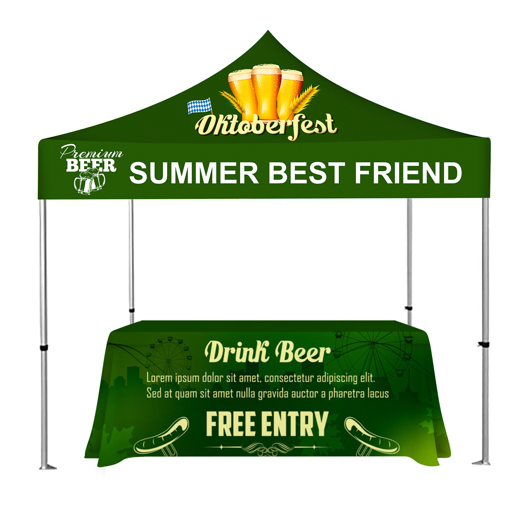 10'x10' Deluxe White Steel Frame, Dye Sublimation Canopy & 6' Table Cover 3