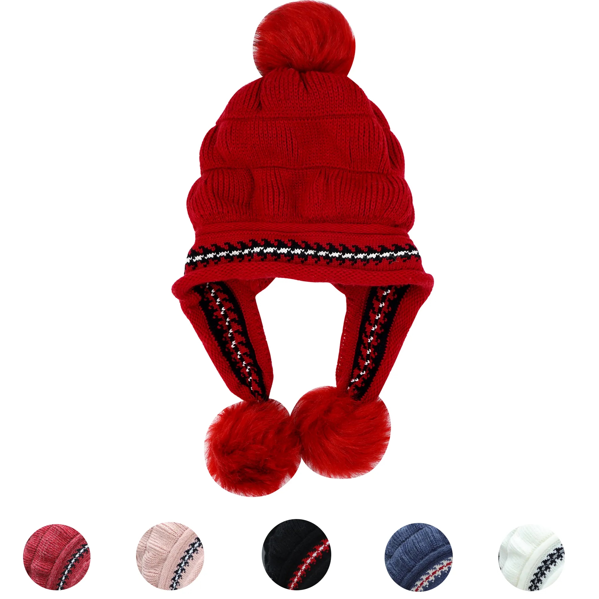 Winter Acrylic Knitted Beanie Hat With Pom 2