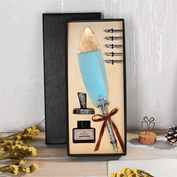 Vintage Quill Feather Pen Ink Set 6