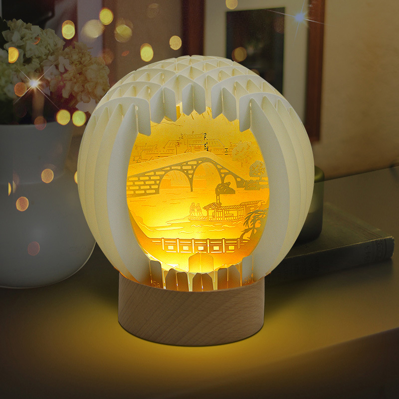 3D Paper Art Table Lamp With Wood Base 11