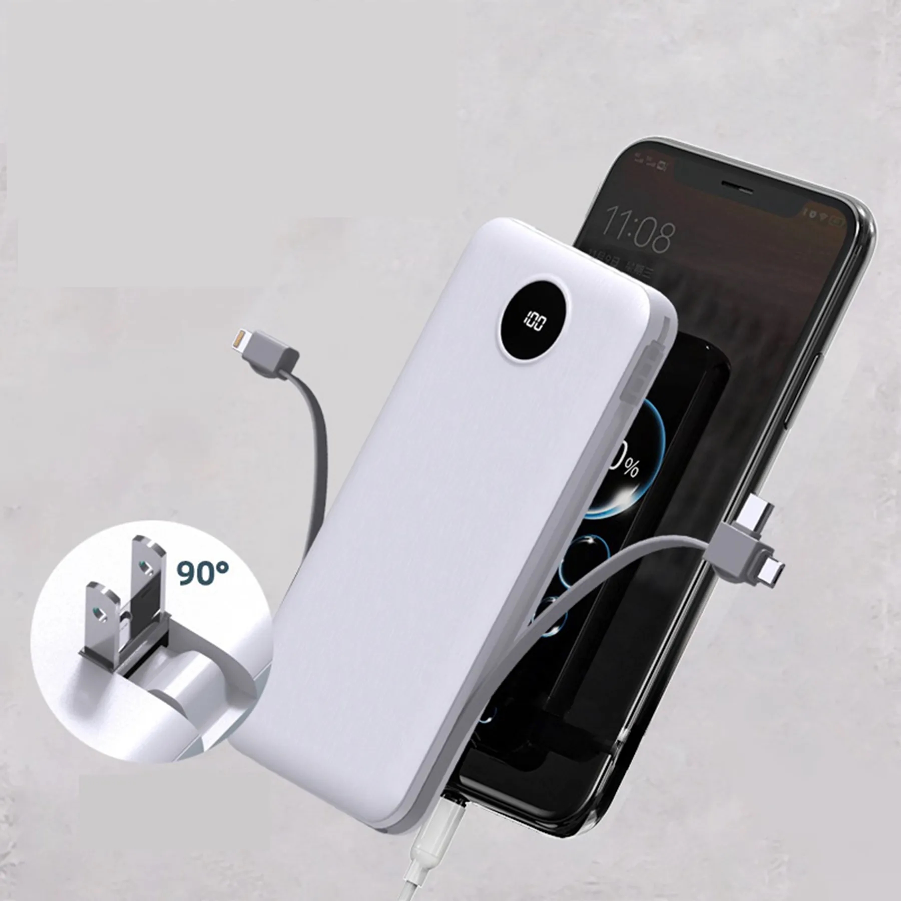 10000 mAh Digital Display Power Bank with Plug-in and Cable 3