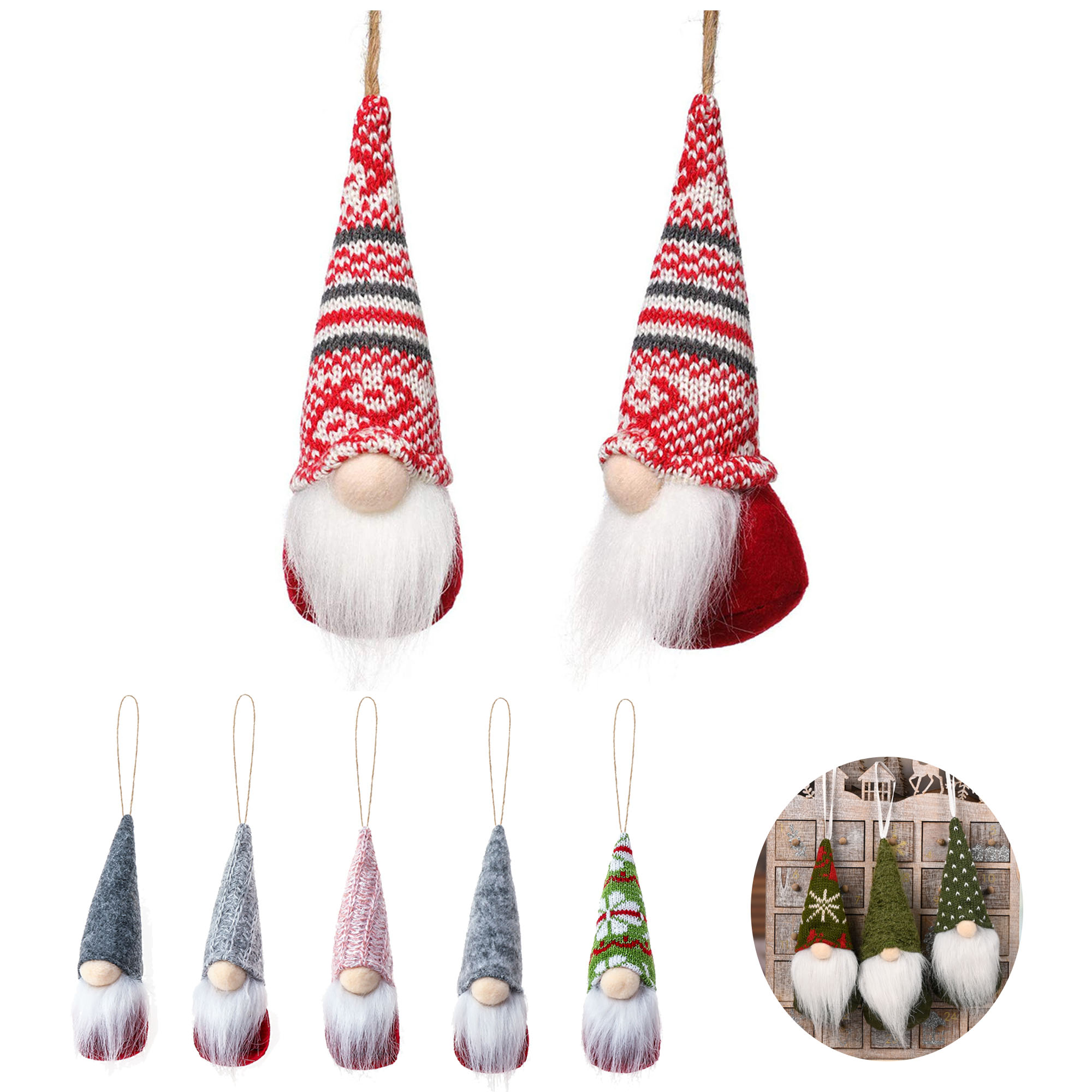 Whimsical Christmas Tree Gnome Hanging Ornaments 4