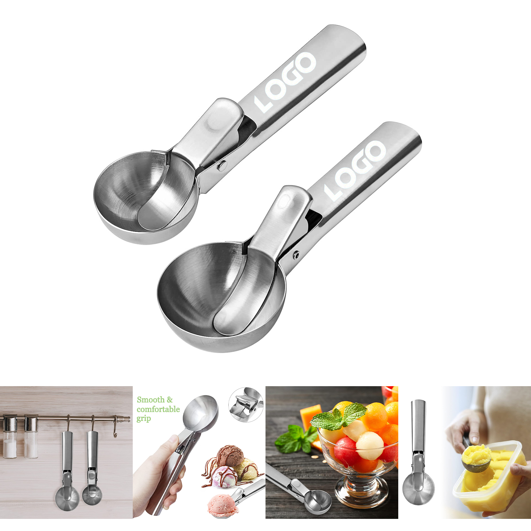 2 Pcs Stainless Steel Ice Cream Scoop