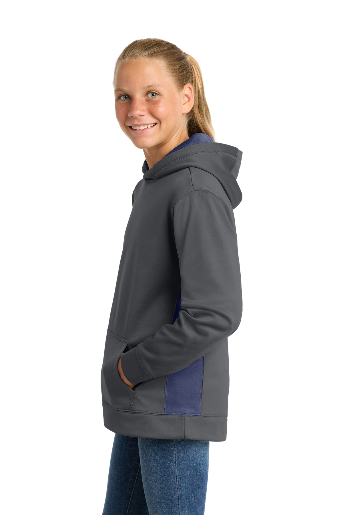 Sport-Tek Youth Sport-Wick Fleece Colorblock Hooded Pullover. YST235 3