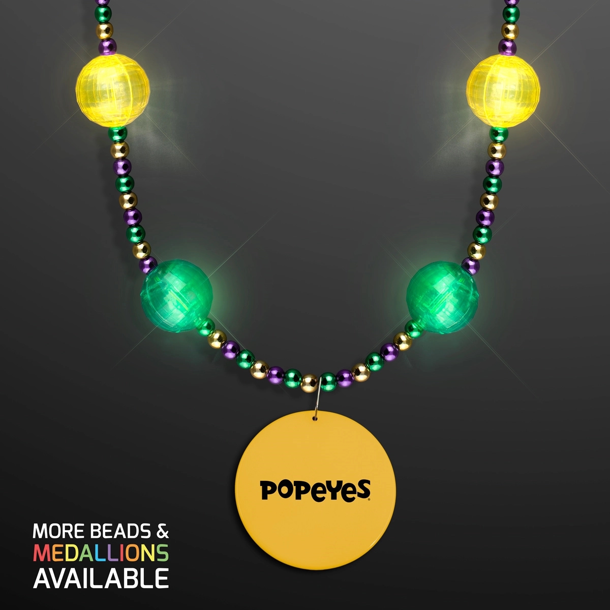 Mardi Gras Jewelry LED Beads Necklace with Medallion 3