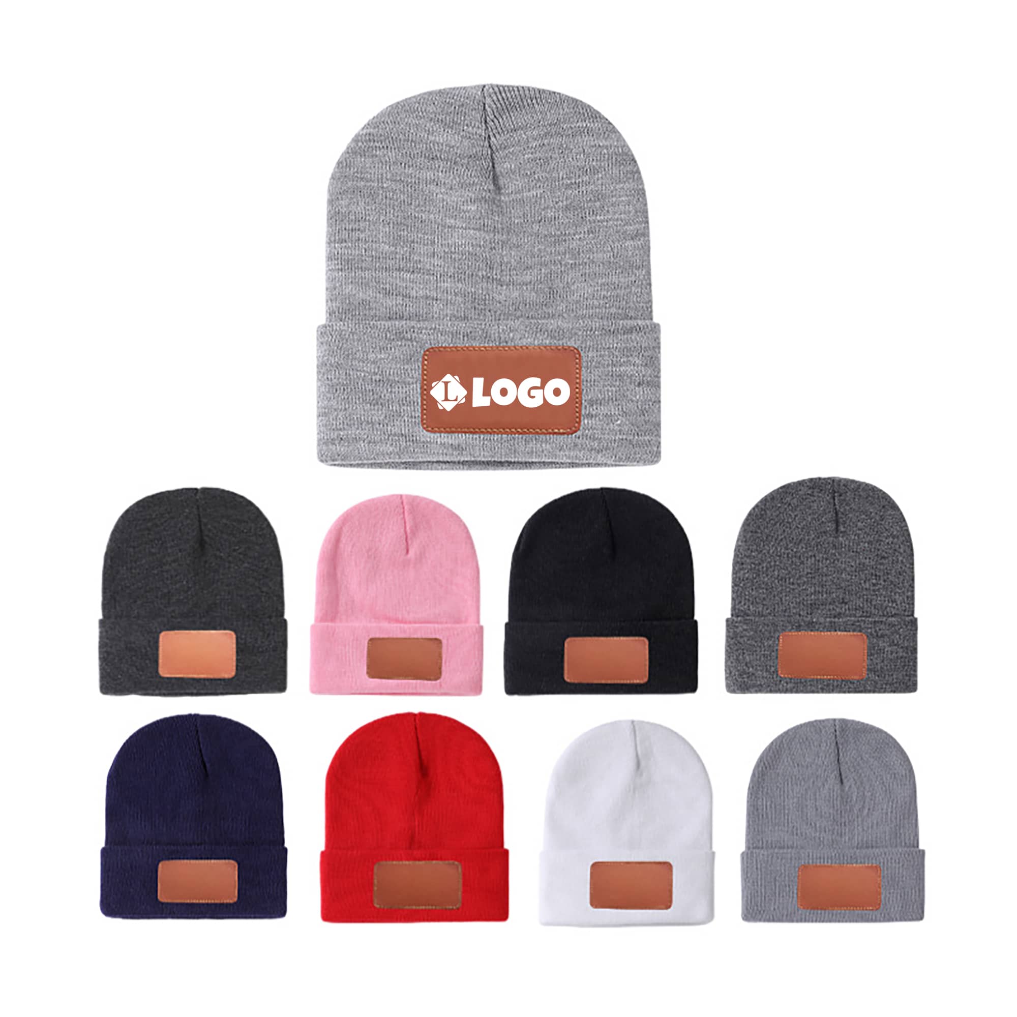 Warm Cozy Beanie Hat with Leather Patch 2