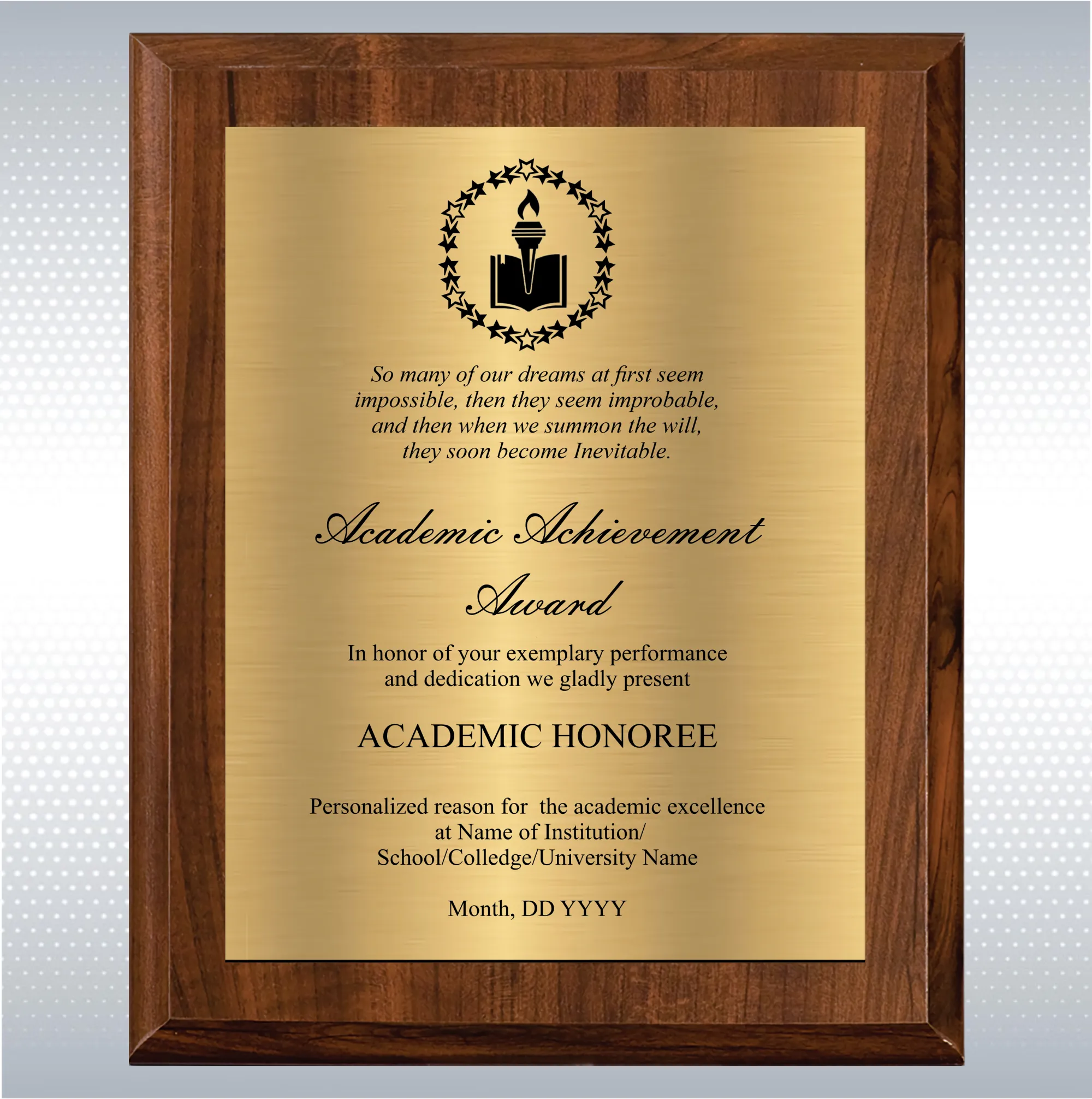 Cherry Finish Academic Achievement Plaque Gift Award 12