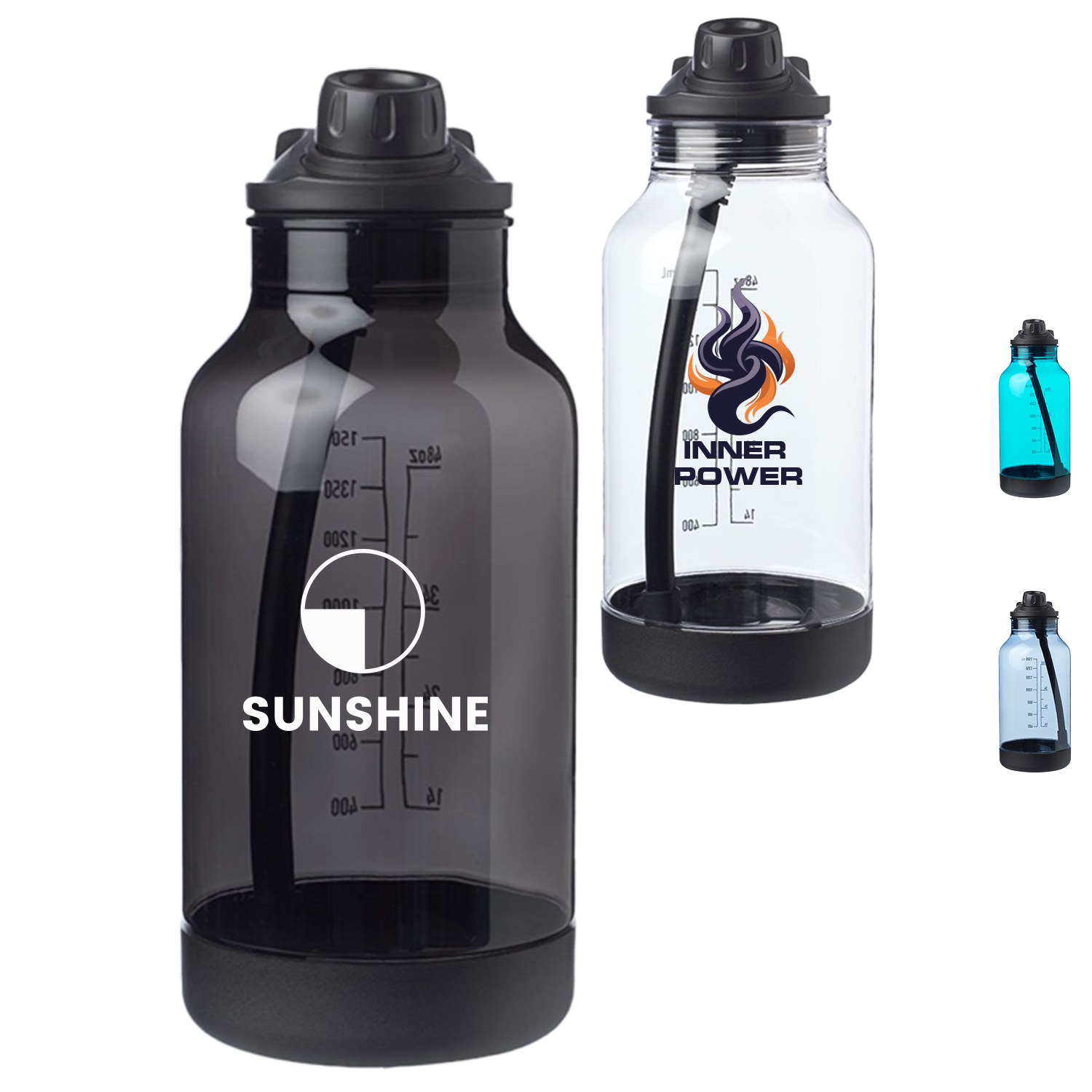 64 oz. Plastic Sports Water Bottles, Lid & Silicone Straw 2