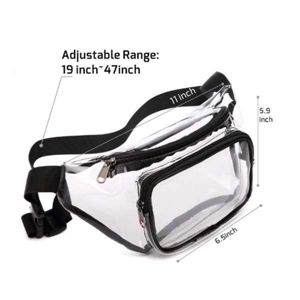 Clear Fanny Pack w/ Two Zipper Pockets Transparent PVC Bag 3