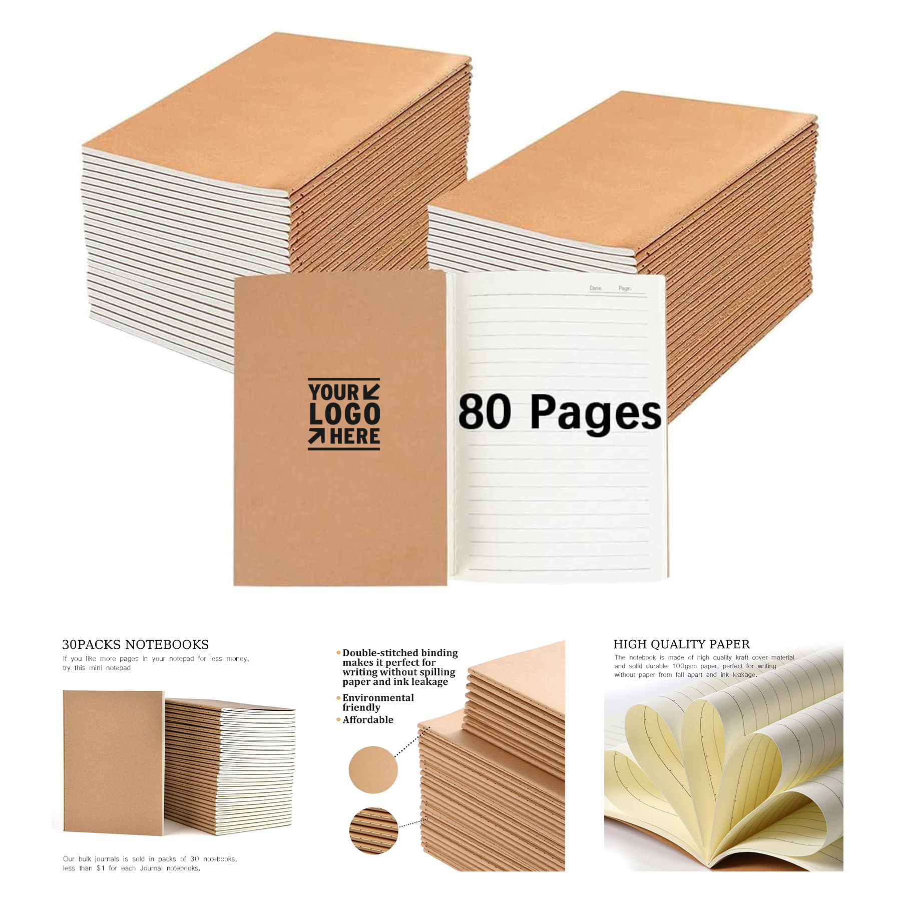8" x 5.6" 40 Sheets Kraft Cover Lined Paper Journal 2