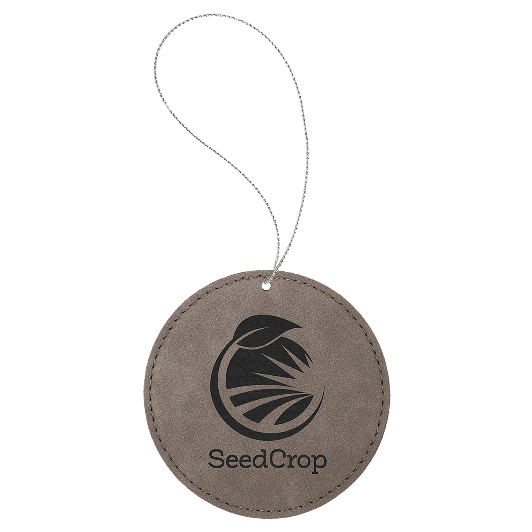 Light Brown Laserable Leatherette Round Ornament w/Silver String 6