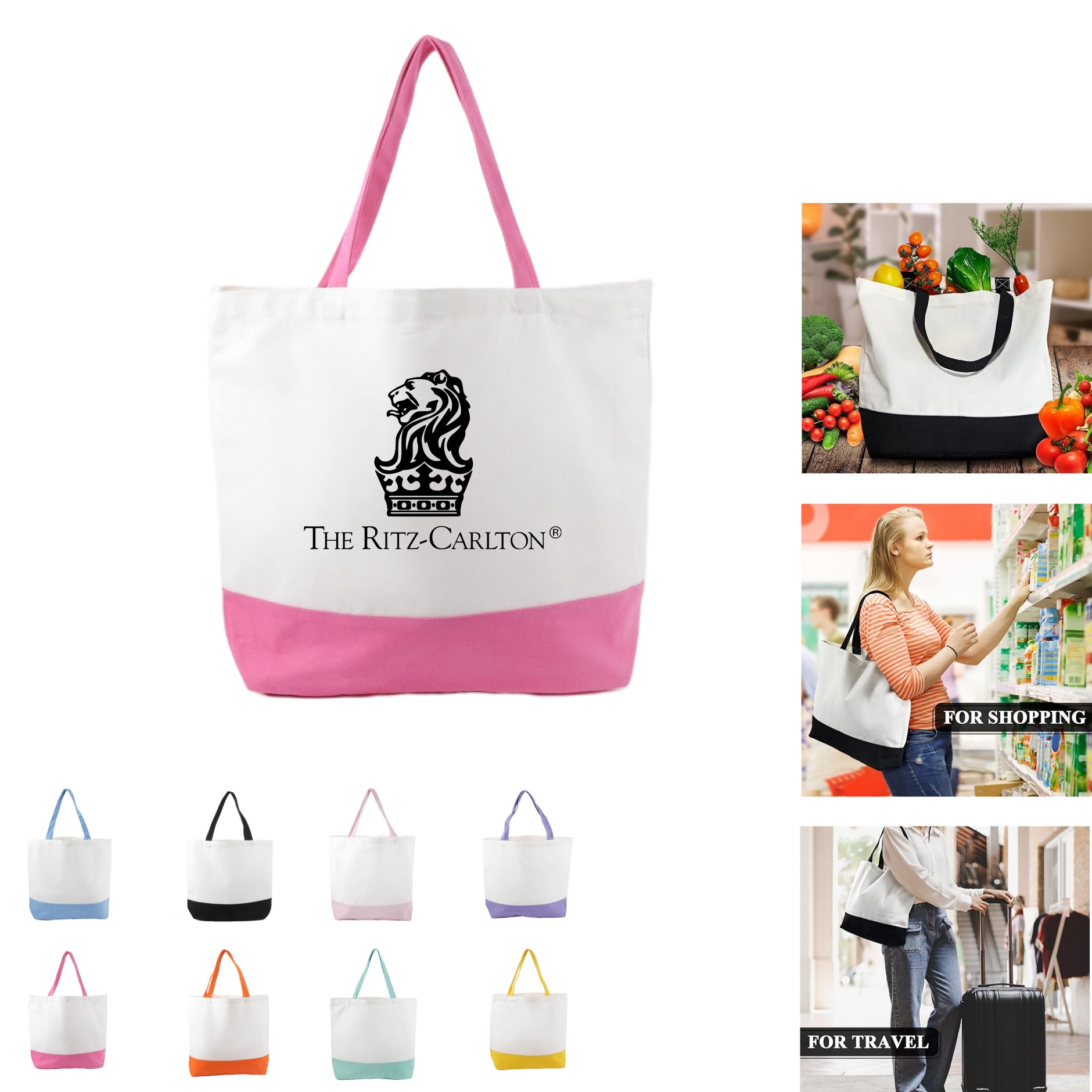 Cotton Canvas Reusable Grocery Shopping Bags, custom tote bag with logo imprint 3
