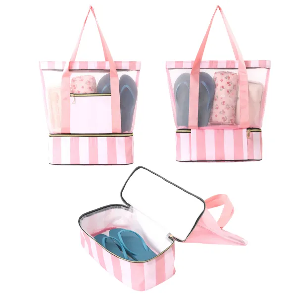 Mesh Beach Tote Bag with Shoe Compartment 2