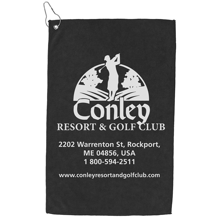 "THE IRON" Recycled RPET 300 GSM Heavy Duty Microfiber Golf Towel with Metal Grommet and Clip - 12" 1