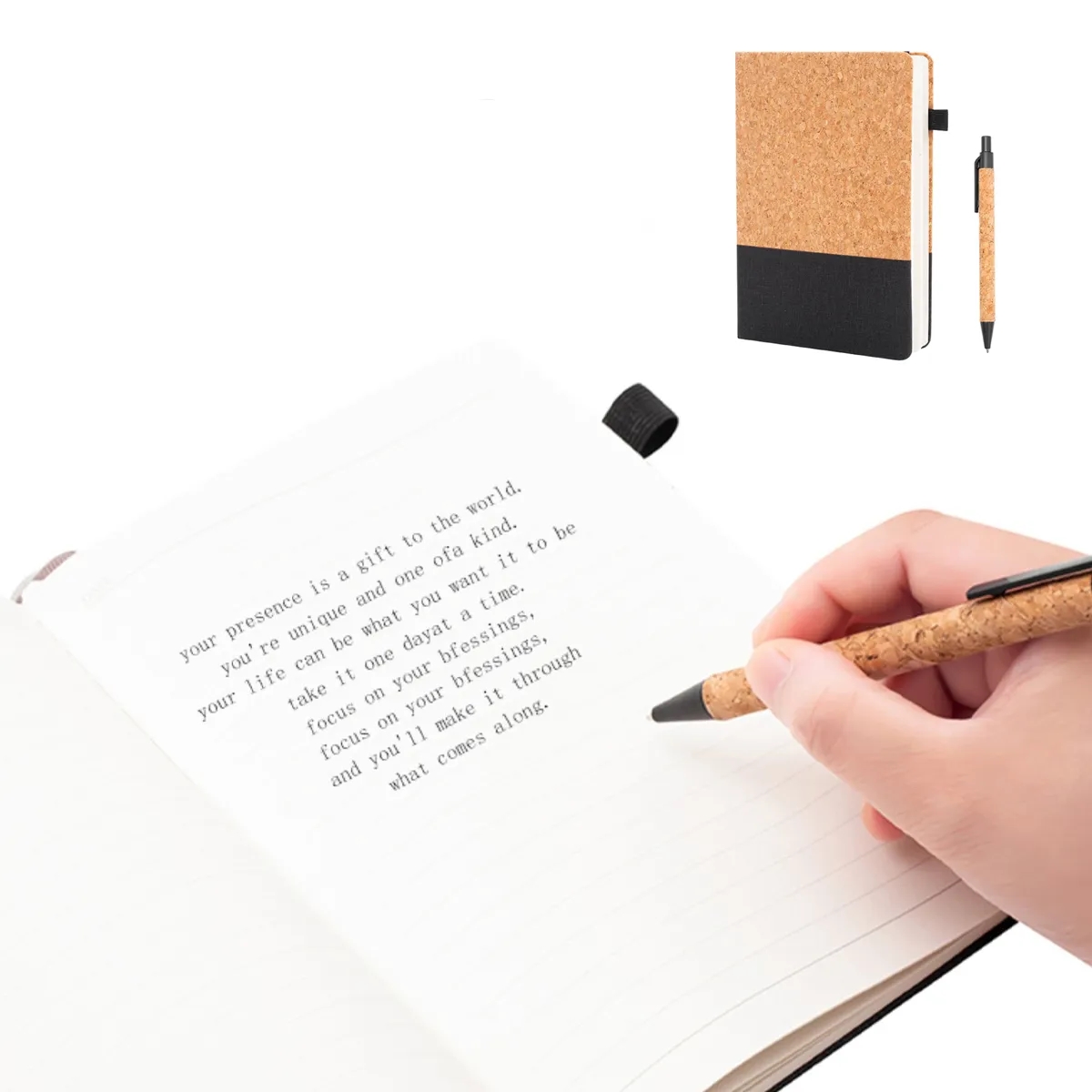 Eco Friendly Cork Gift Soft Wood Notebook Set with Pen 4