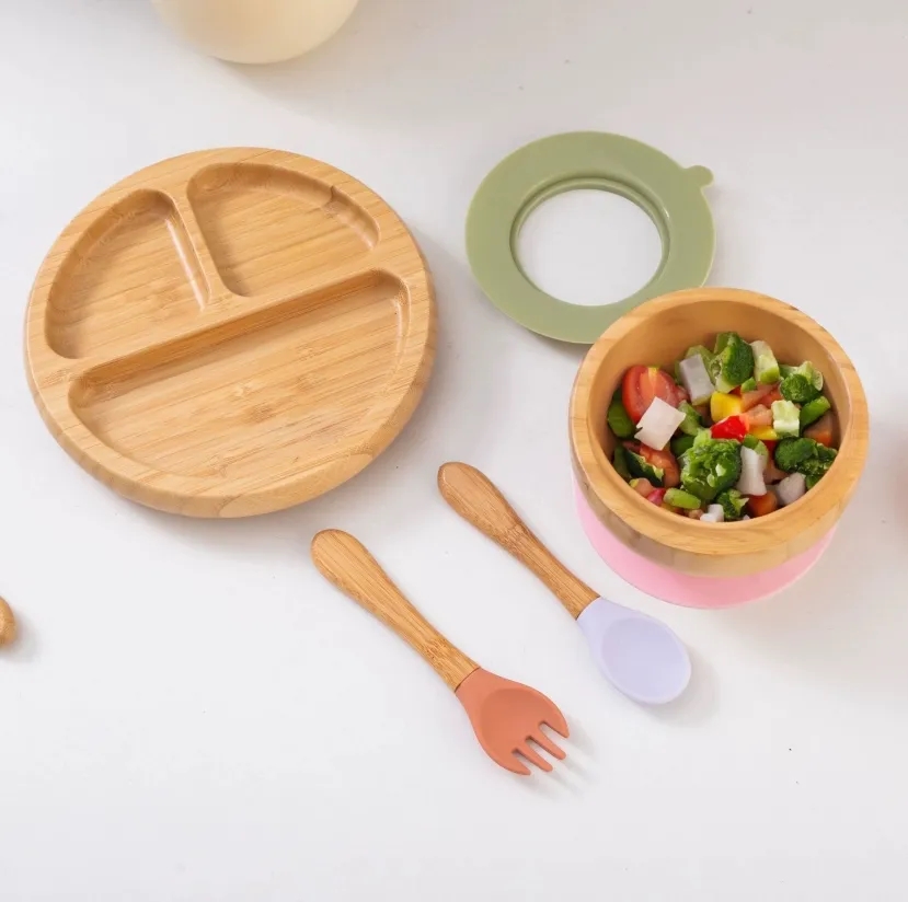 Wholesale Bamboo Divided Suction Plates for Toddlers Eco Friendly Baby Feeding Dish 1