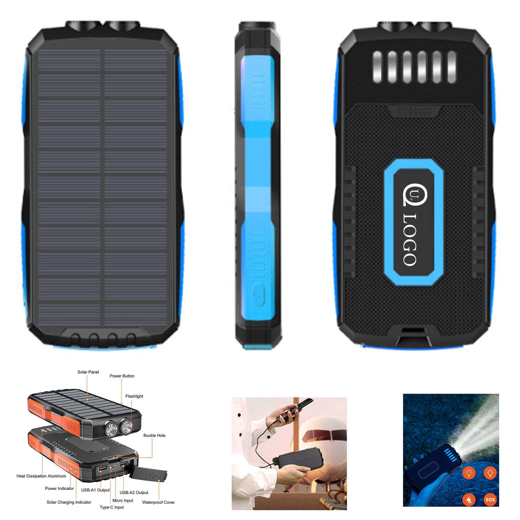 16000Mah Solar Power Bank Flashlight