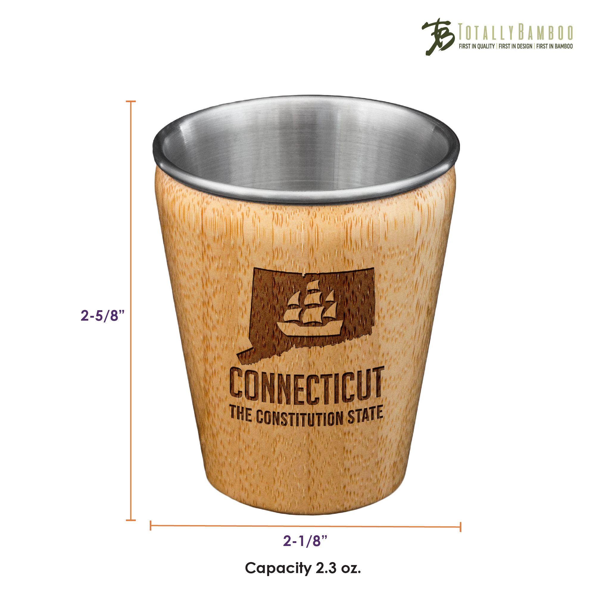 Connecticut State Bamboo and Stainless Steel Shot Glass 3