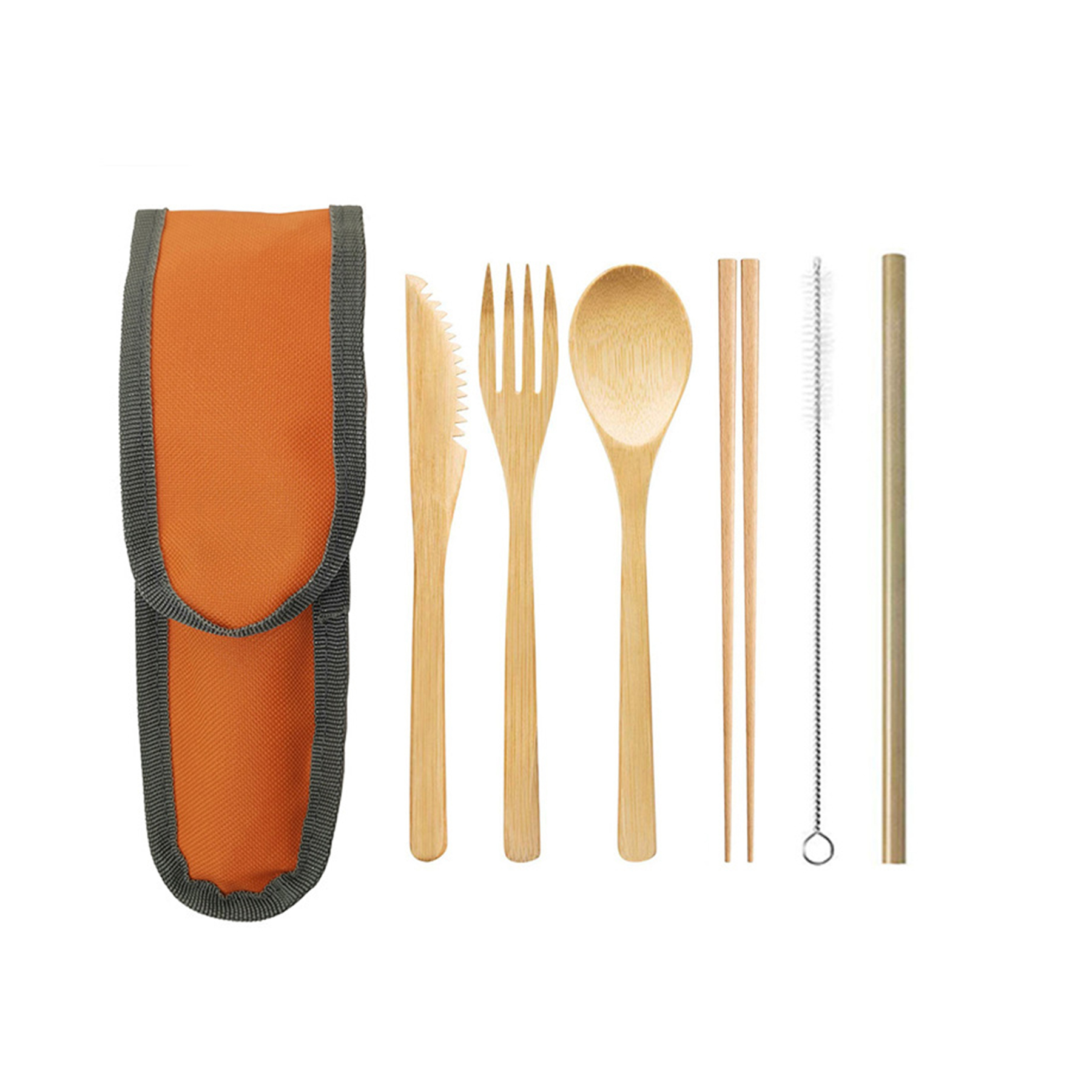 Portable 6-In-1 Bamboo Cutlery Set With Pouch 2