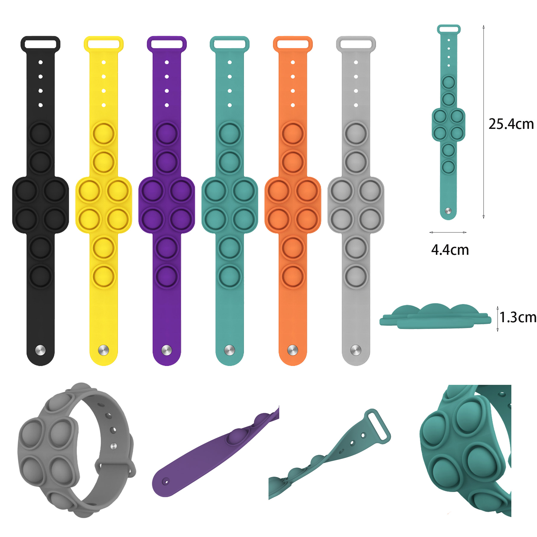Square Push Pop Bubble Fidget Sensory Toy Wristband 1