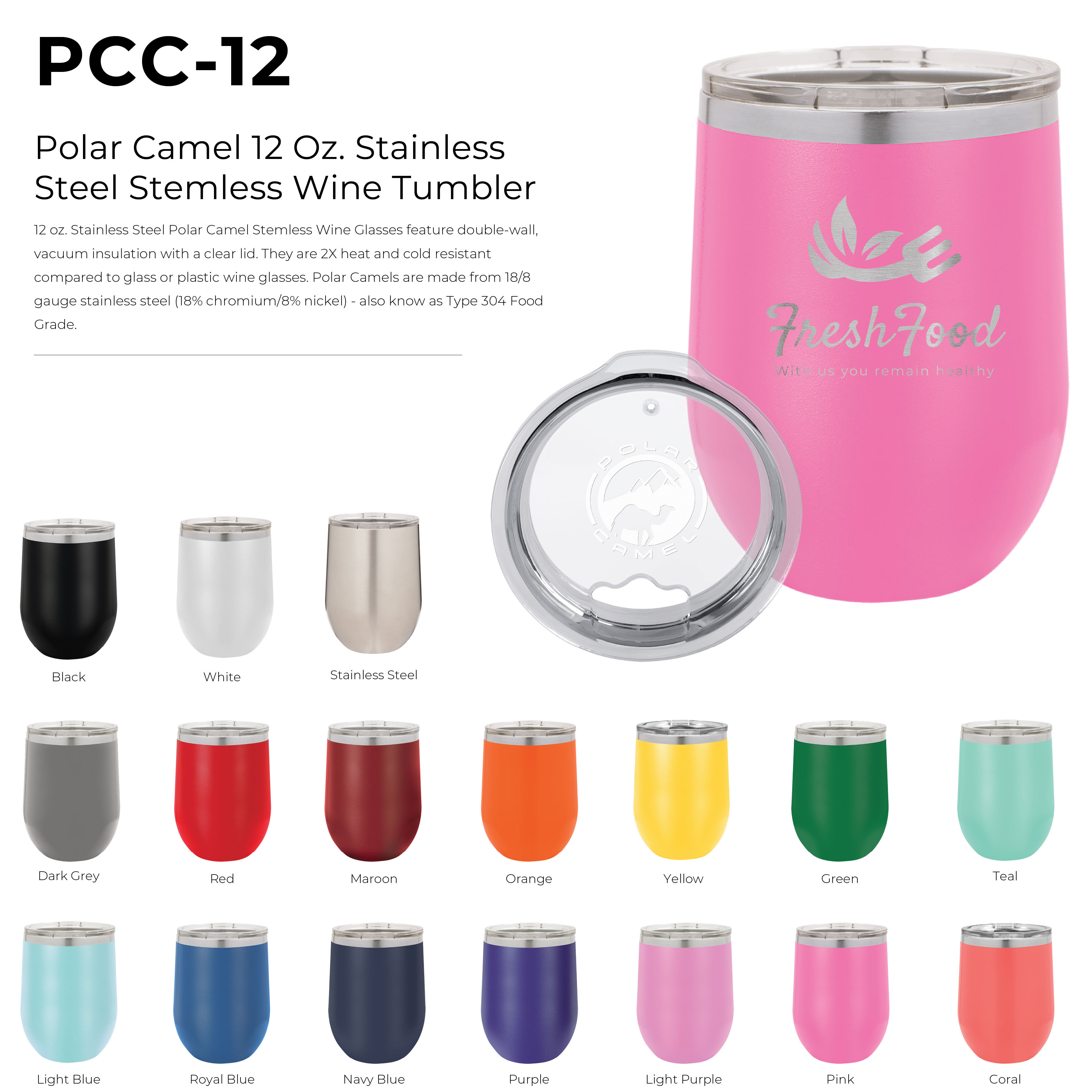 Polar Camel 12 Oz. Stainless Steel Stemless Wine Tumbler 8