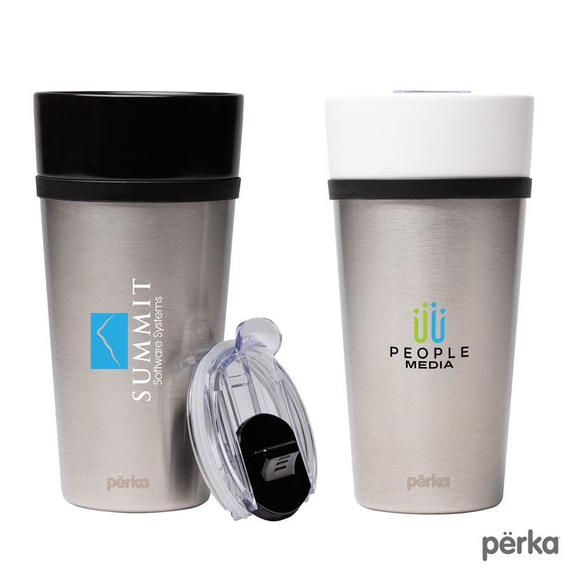 Perka® Linden 14 oz. Double Wall Ceramic Tumbler w/  Stainless Steel Outer
