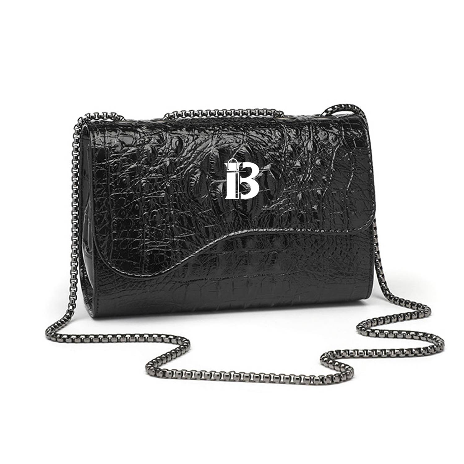 PU Women's fashion black cowhide chain tote bag 1
