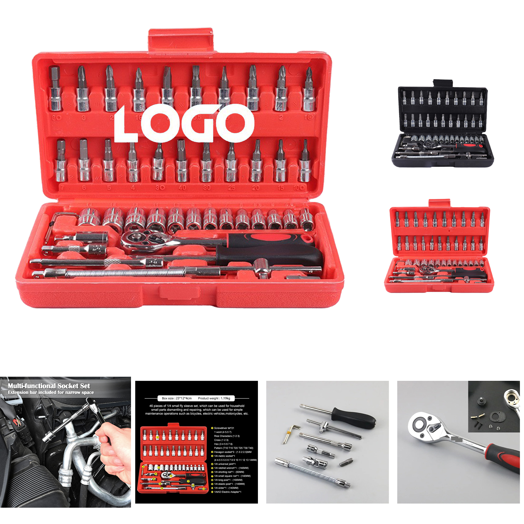 46 Pieces 1/4 inch Drive Socket Ratchet Wrench Set