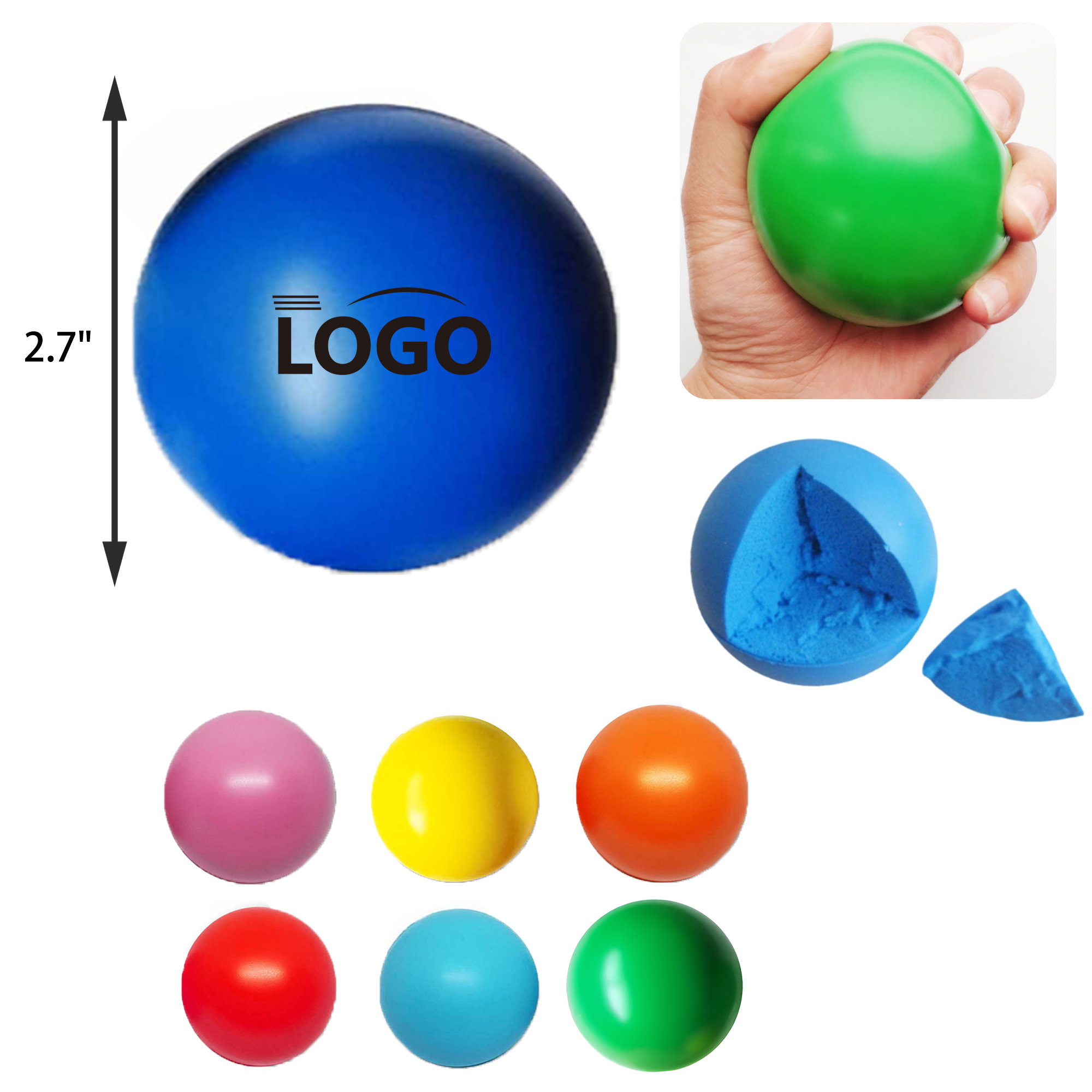 MOQ 50 PCS Colorful 2.7 In Stress Relief Grip Ball 5