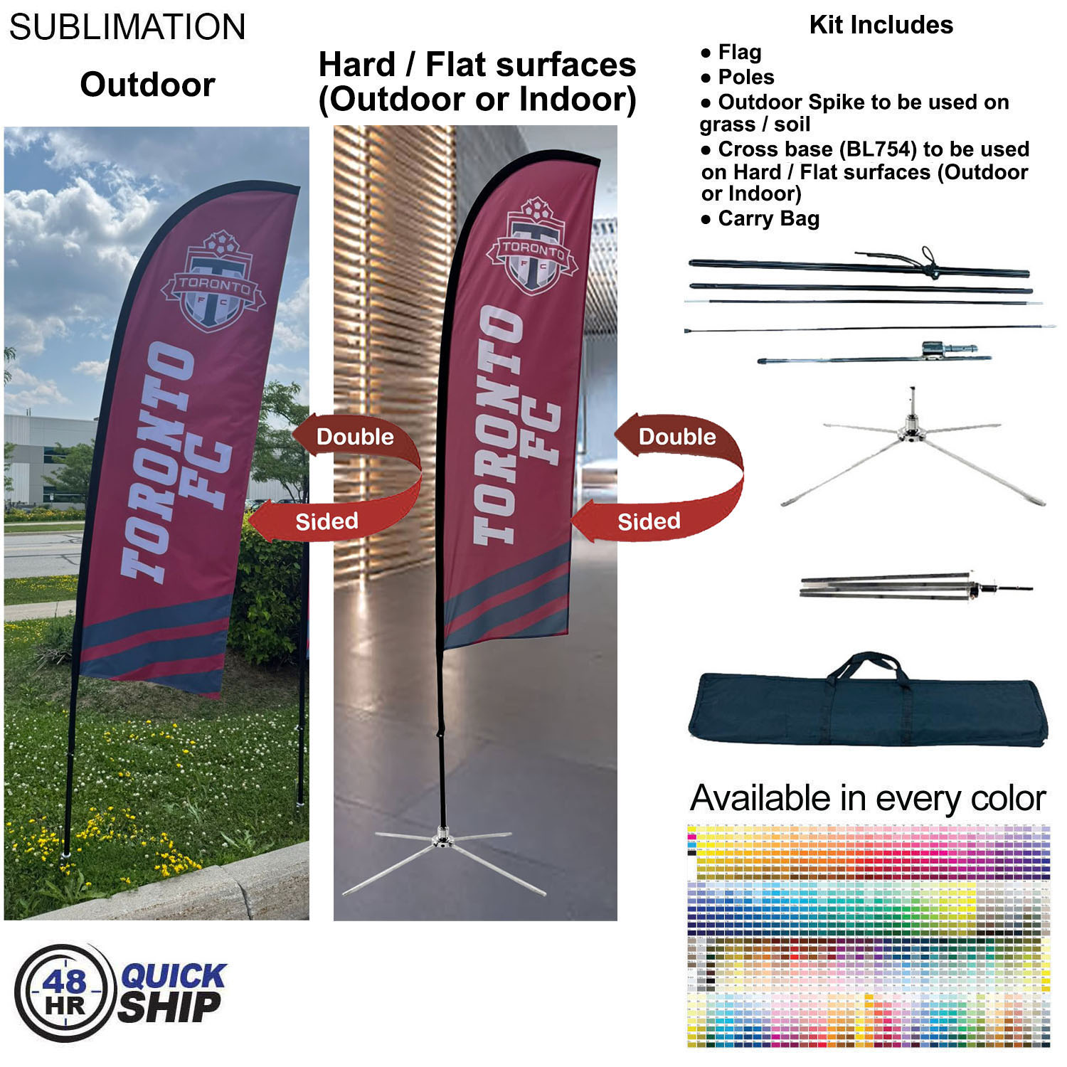 48hr Quick Ship - 8.5' X-Small Feather Flag Kit, Full Color Graphic 2 Side, Outdoor and Indoor bases 6