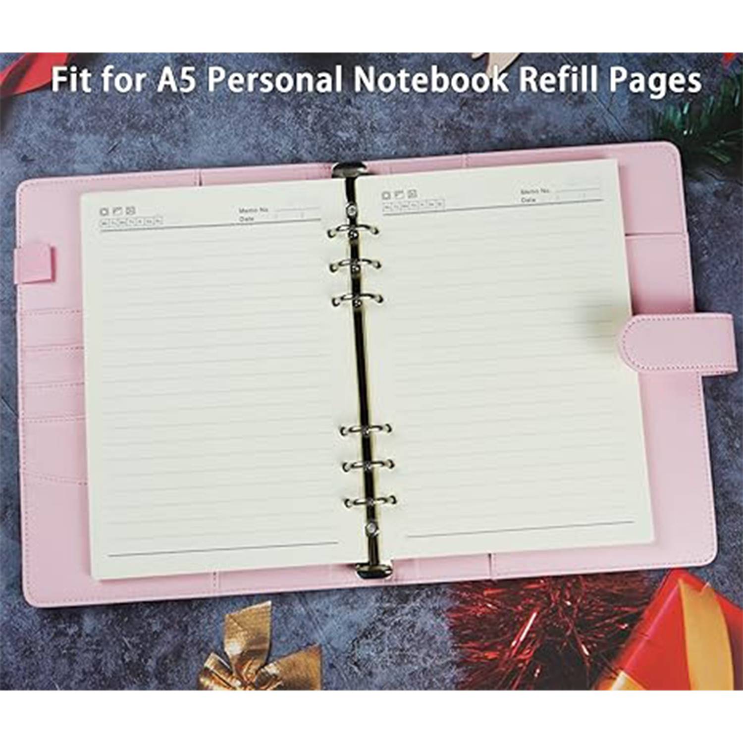 A6 Binder Zipper Pocket PU Leather Notebook Case 5