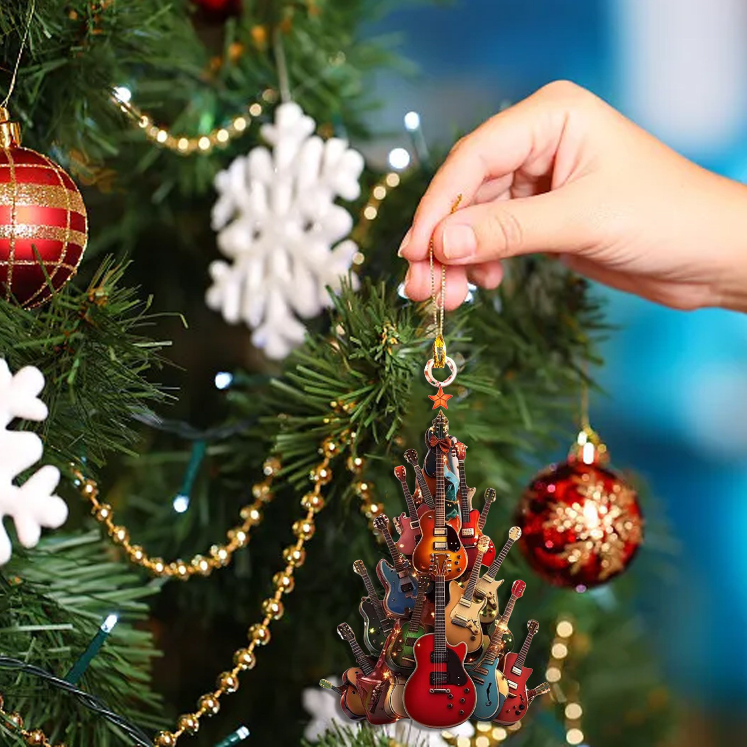Acrylic Christmas Tree Electric Bass Guitar Pendant 5