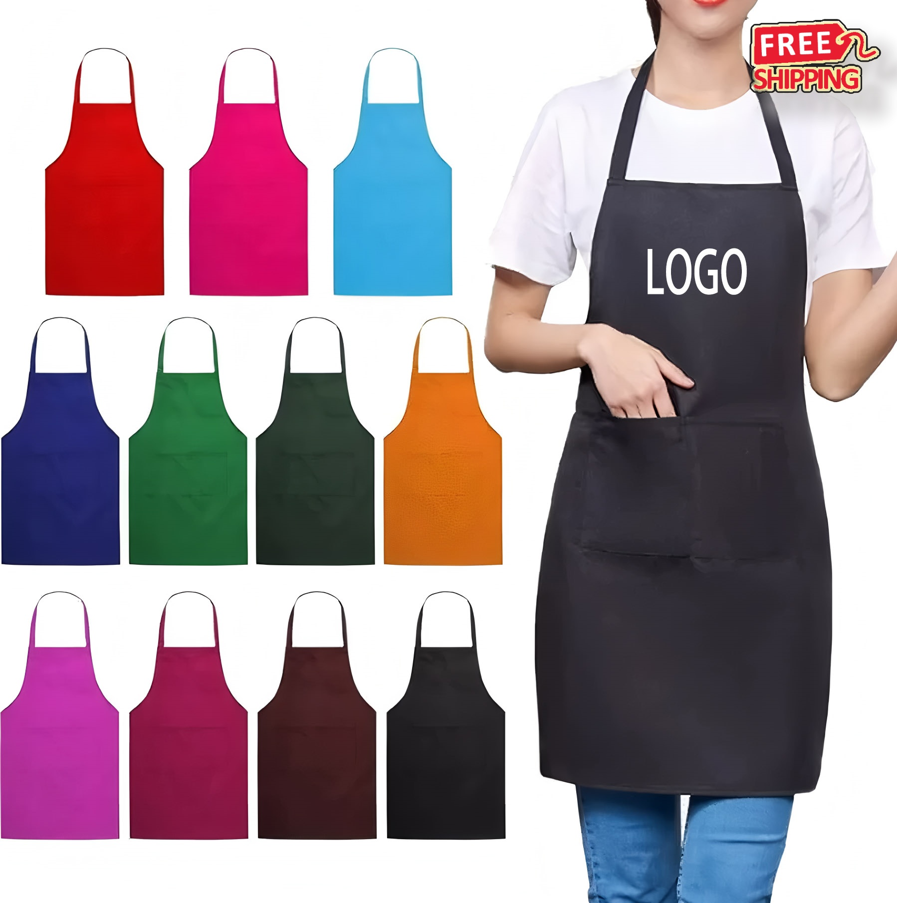 Wholesale Custom Bib Aprons with 3 Pockets Water Oil Resistant for Business 1