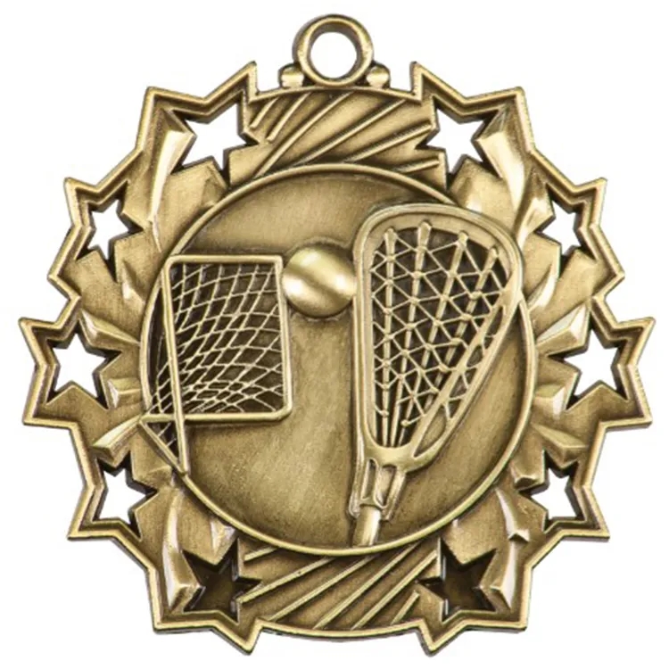 2 1/4" Ten Star Antique Finish Medal-Lacrosse 2