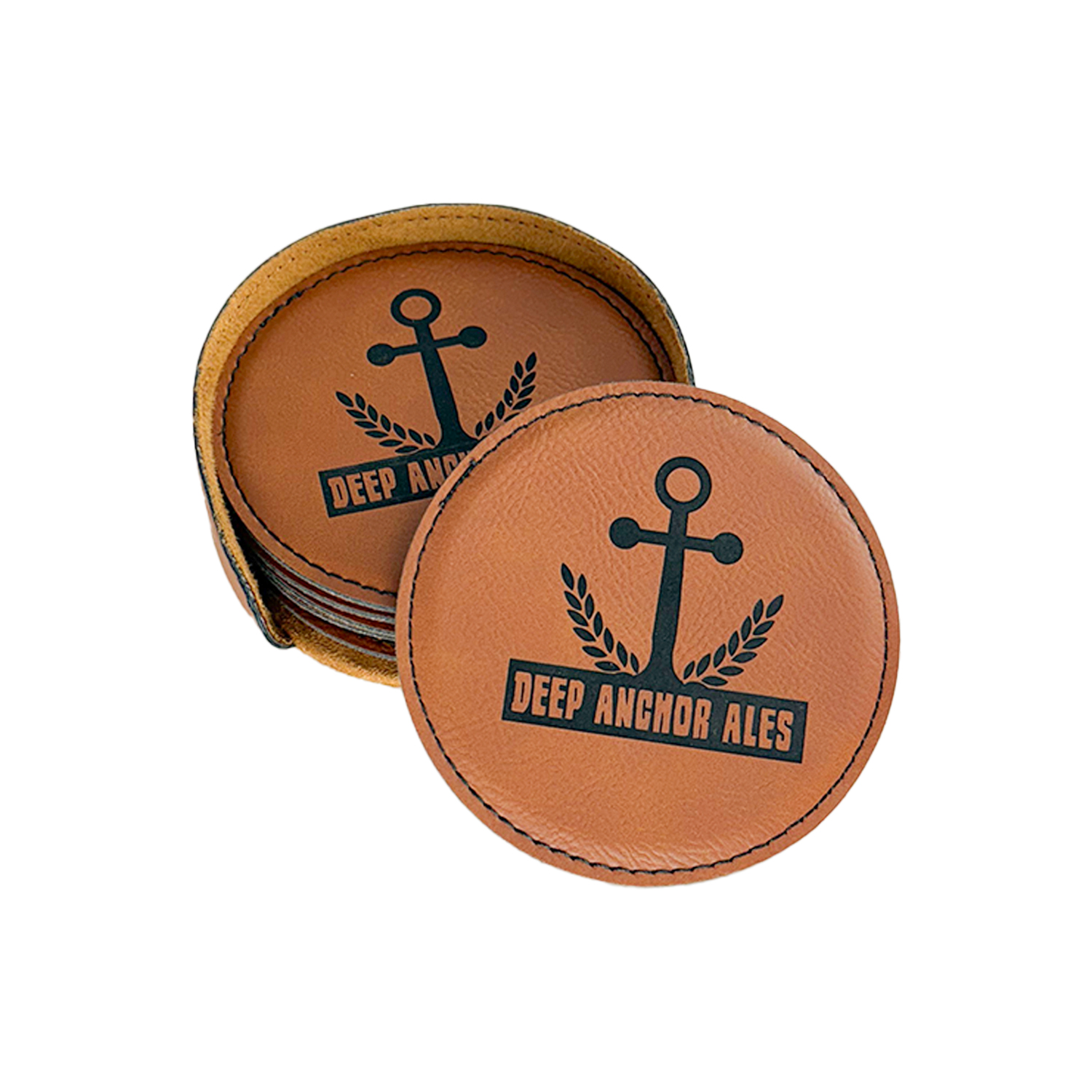 Laser Engraved Leatherette Coaster Set and Holder 2