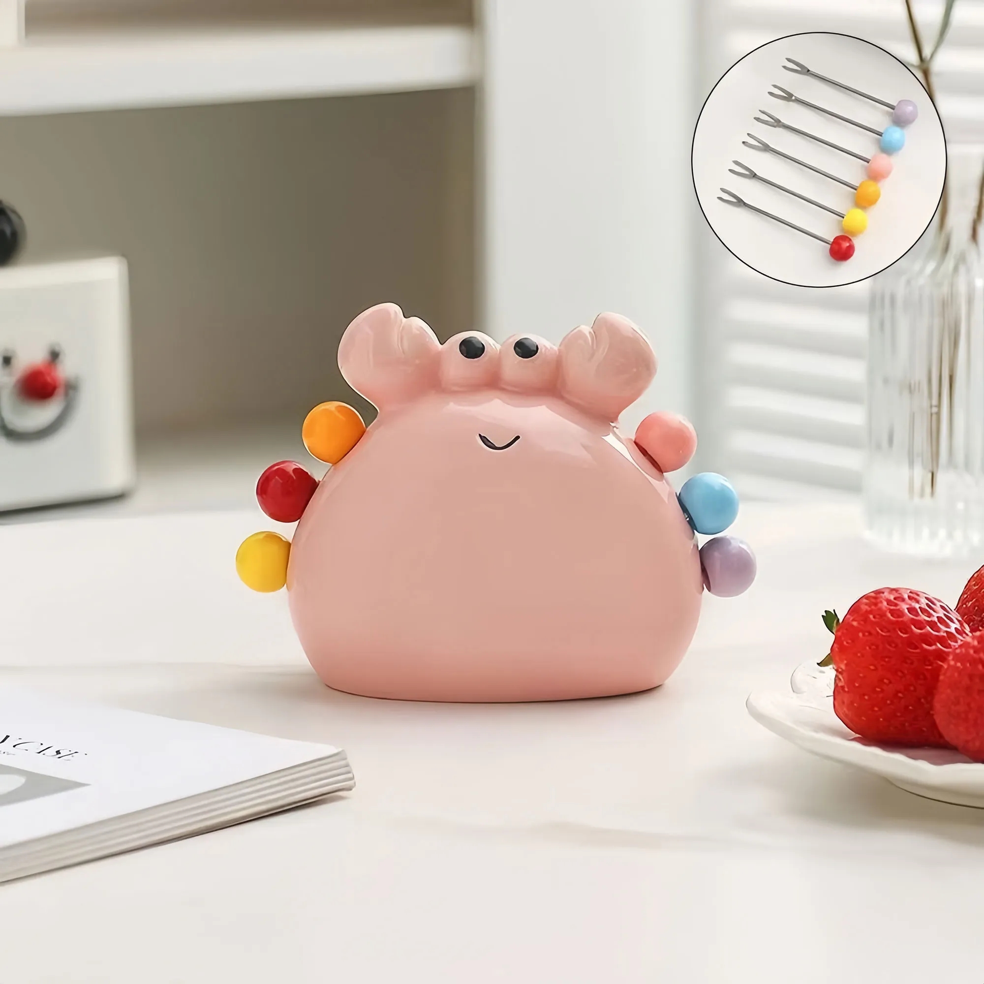 Cute Ceramic Crab Fruit Fork Storage Set For Home 3