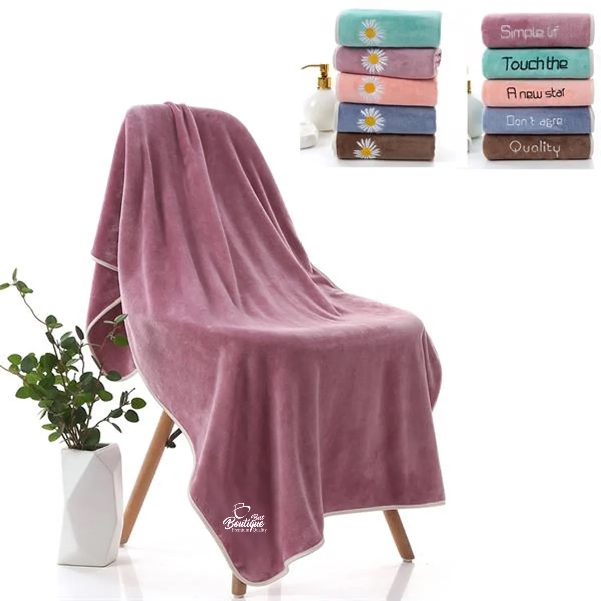 Coral Velvet Pure Color Soft Customed Beach And Bath Towel 6