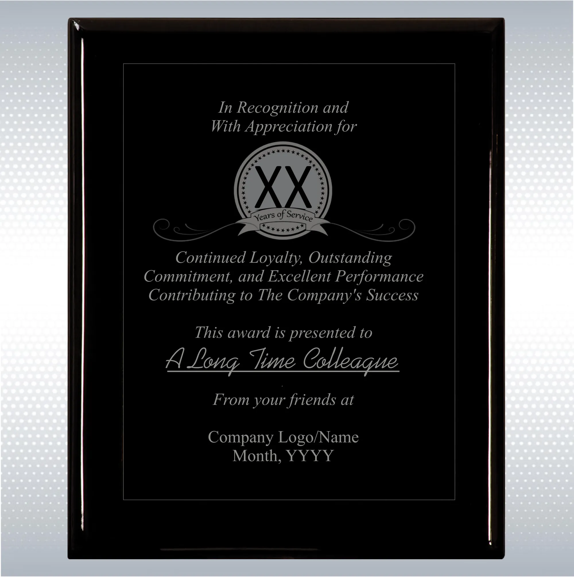 Black Piano Finish Wood Plaque Personalized Years of Service 8
