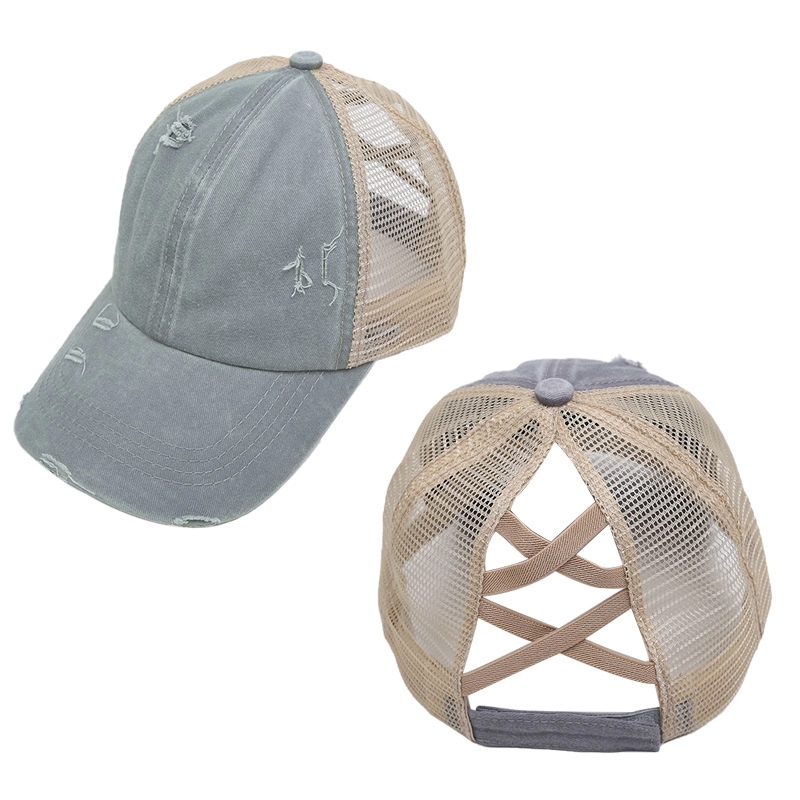 Ladies Vintage Crisscross Ponytail Mesh Baseball Cap 6