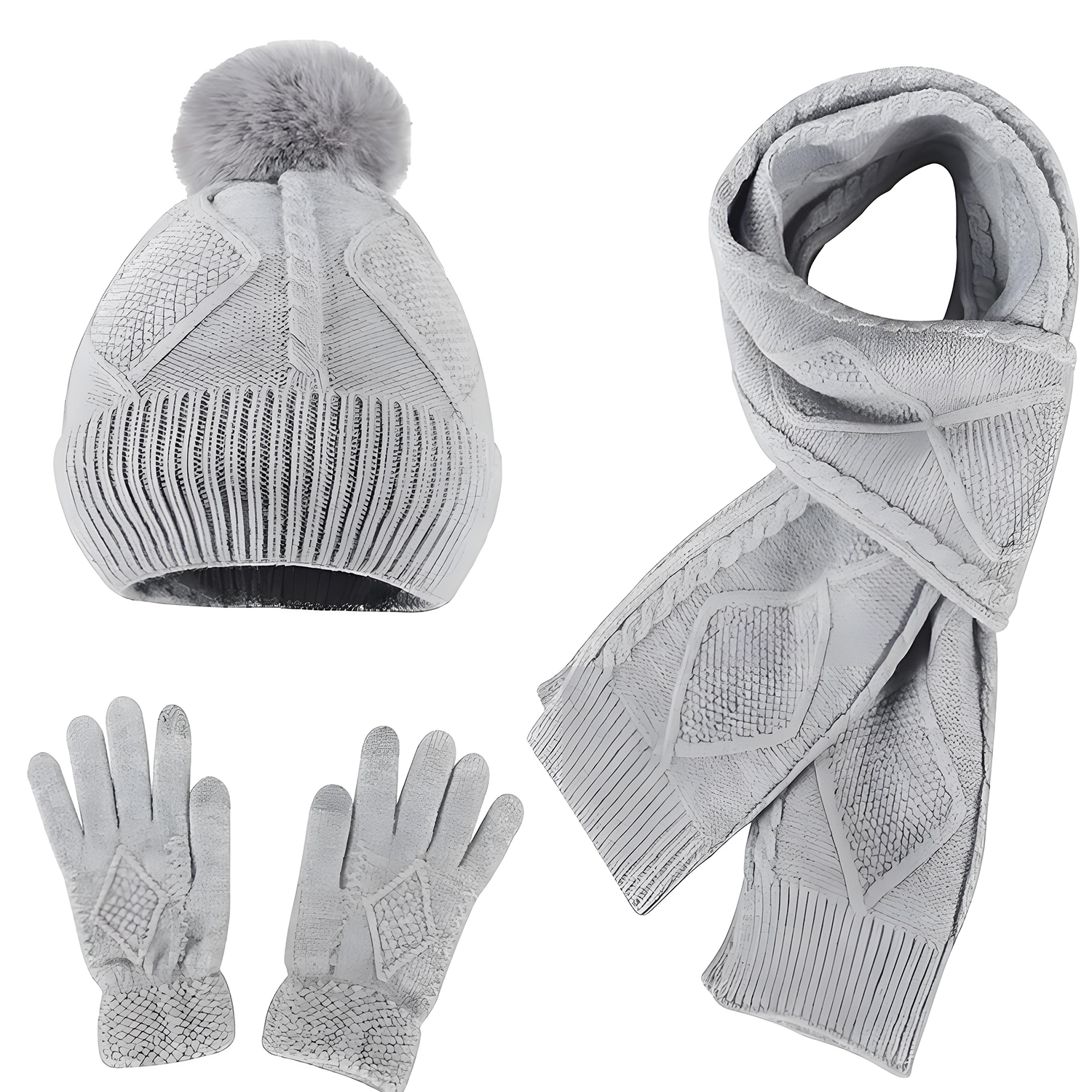 Winter Warm and Thick Hat Scarf Gloves Set of Three 7