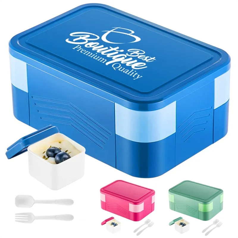 Double Stackable Sauce Bento Box with Cutlery