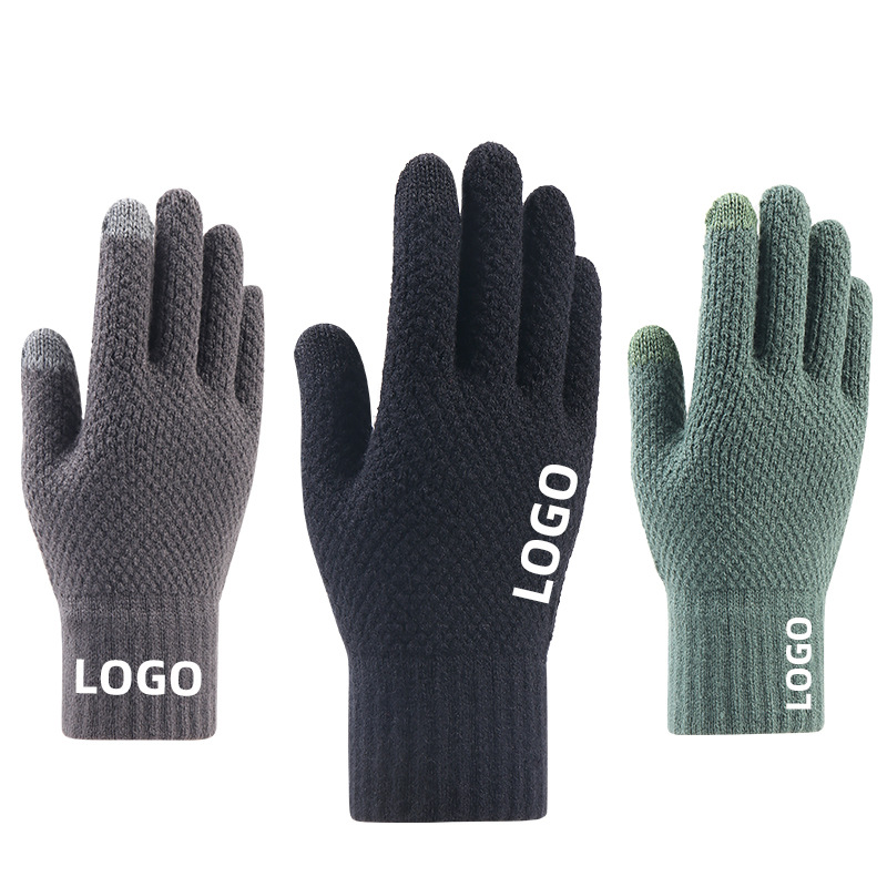 Wholesale Acrylic Gloves & Mittens Custom Logo Knitted Mittens Outdoor Winter Driving Warming Touch 1