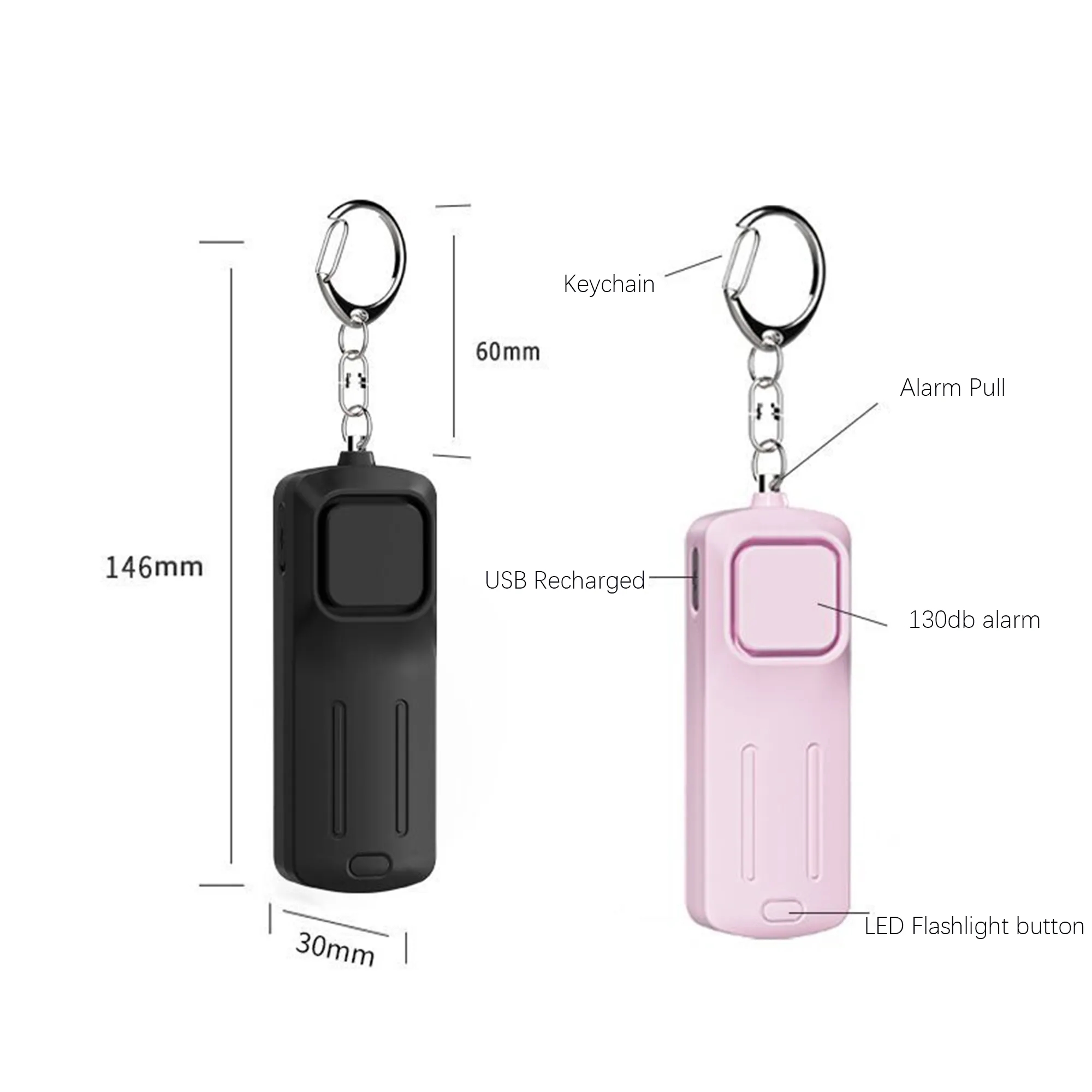 USB Recharge Personal Safety Keychain Alarm for Women 6