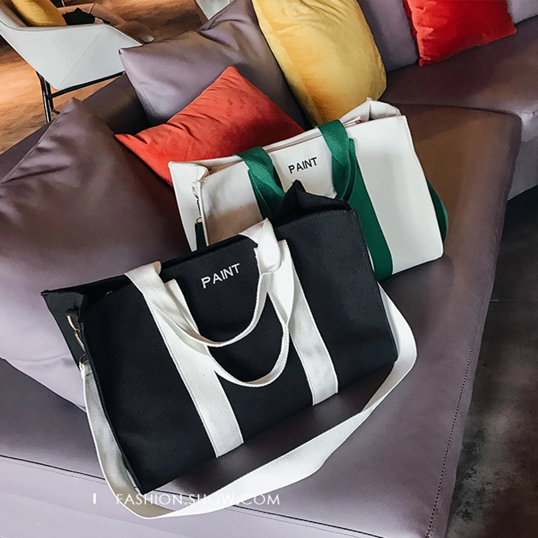 Stylish Canvas Tote Bag Top Zipper Closure 3