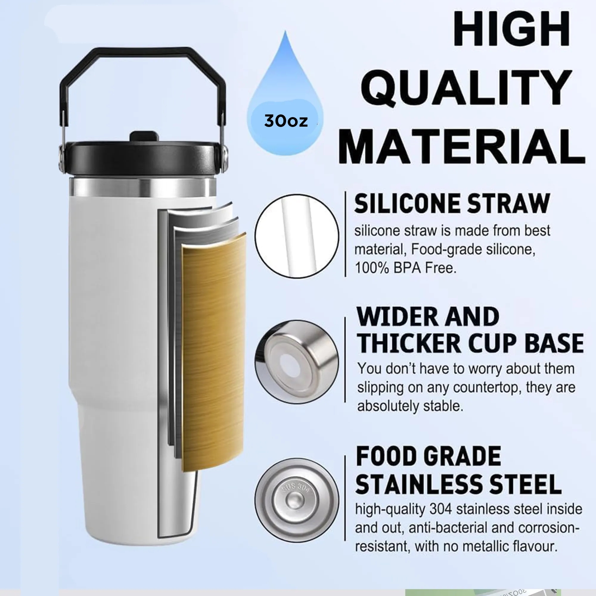 Stainless Steel Car Cup Ice Vacuum Coffee with Straw 2