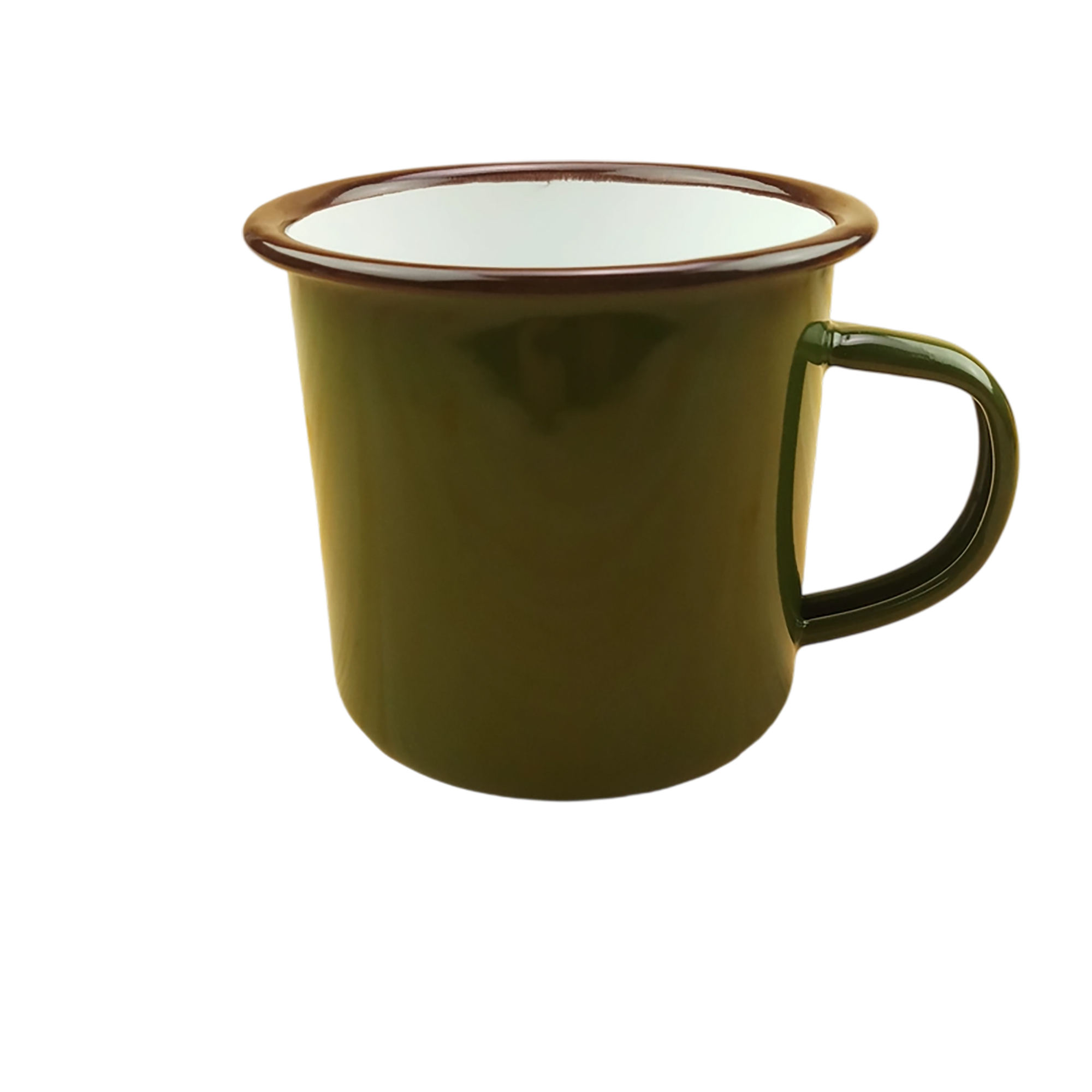 Enamel Metal Camper Mug 12oz Retro Style With Blue Rim 10