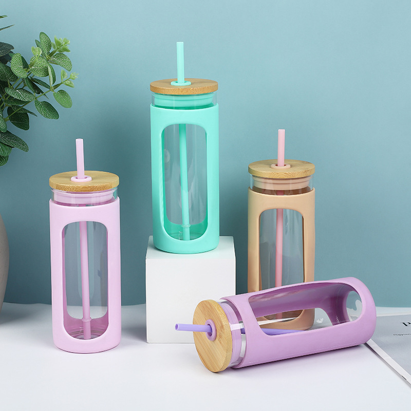 20oz Glass Water Tumbler with Straw and Lid 5