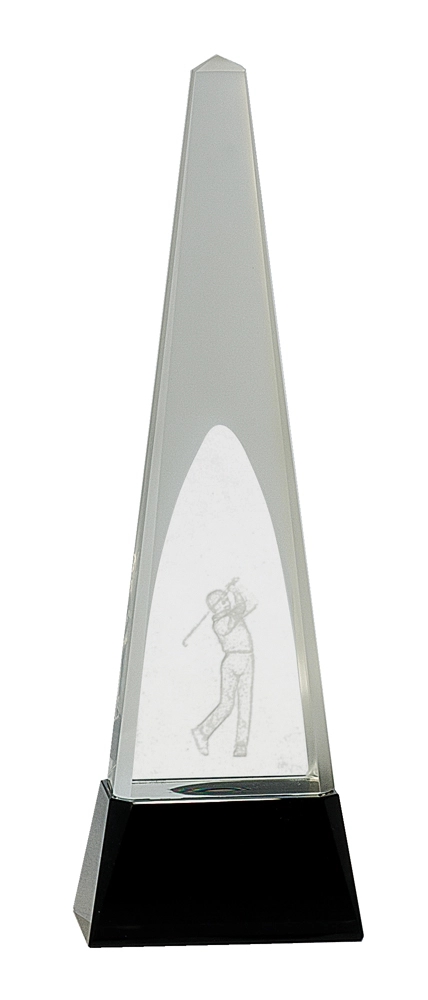 10 1/4" Clear Crystal 3D Golf Spire On Black Pedestal Base 2